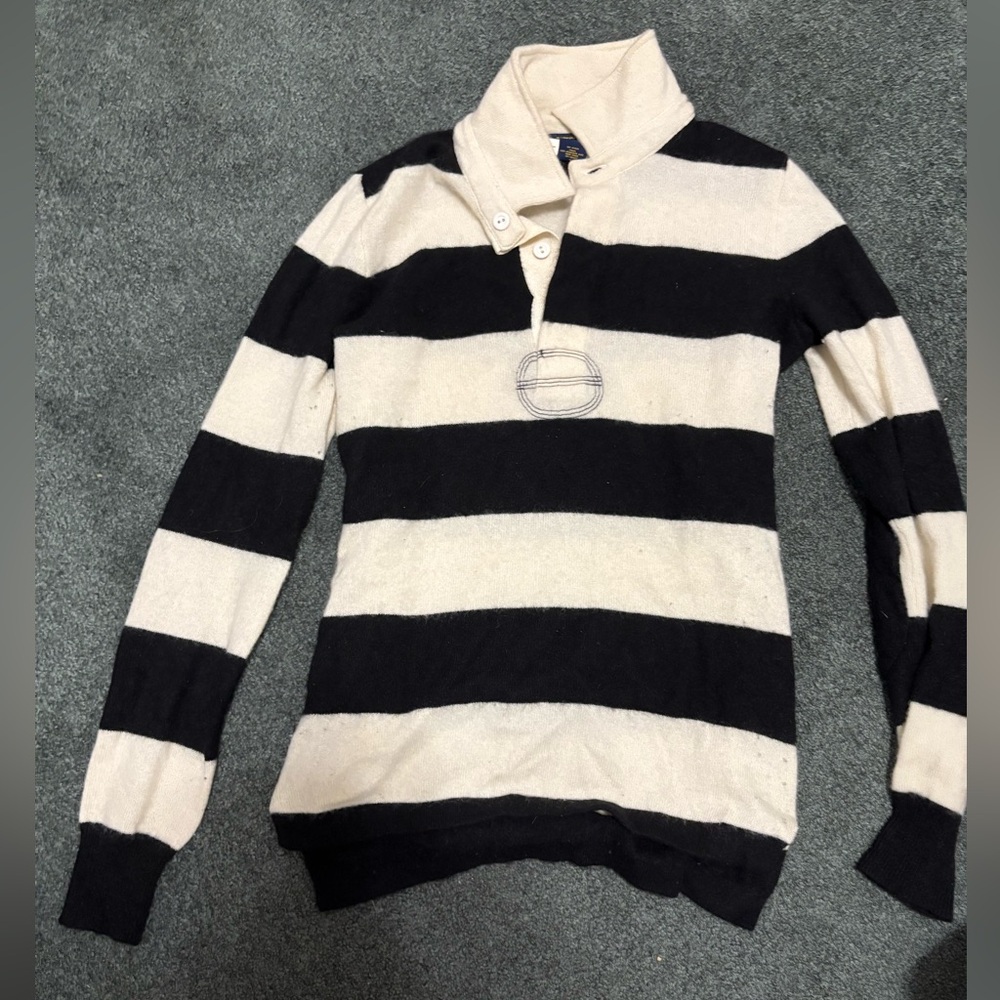 Rugby Ralph Lauren Black and Cream Striped Cashmere Sweater